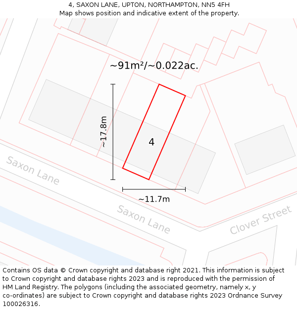 4, SAXON LANE, UPTON, NORTHAMPTON, NN5 4FH: Plot and title map
