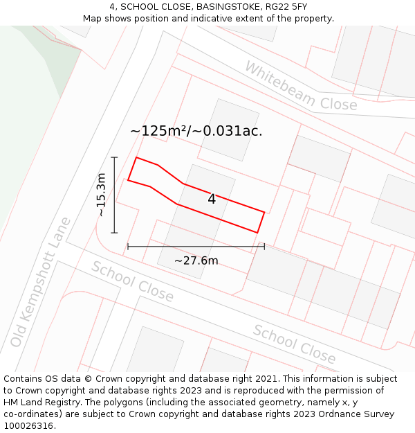 4, SCHOOL CLOSE, BASINGSTOKE, RG22 5FY: Plot and title map