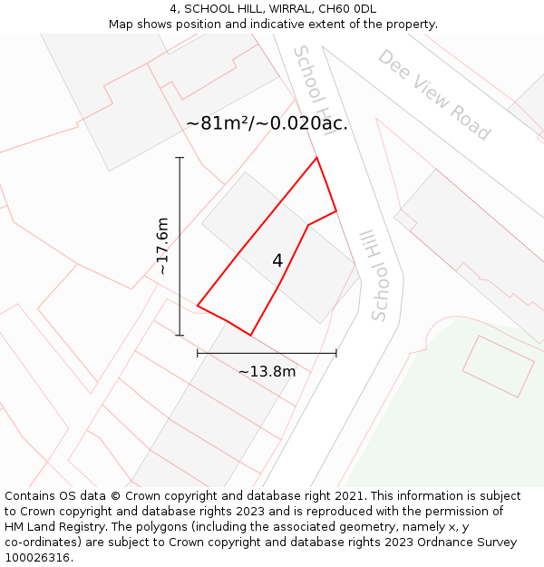 4, SCHOOL HILL, WIRRAL, CH60 0DL: Plot and title map