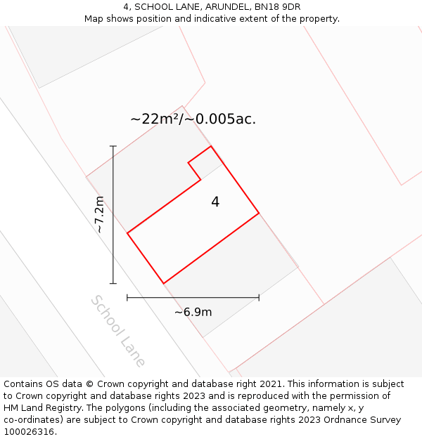 4, SCHOOL LANE, ARUNDEL, BN18 9DR: Plot and title map