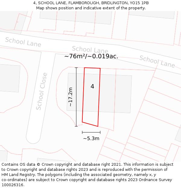 4, SCHOOL LANE, FLAMBOROUGH, BRIDLINGTON, YO15 1PB: Plot and title map