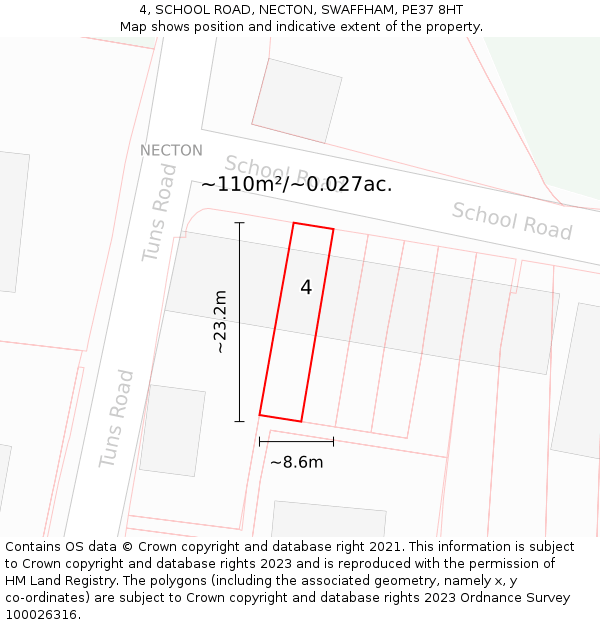 4, SCHOOL ROAD, NECTON, SWAFFHAM, PE37 8HT: Plot and title map