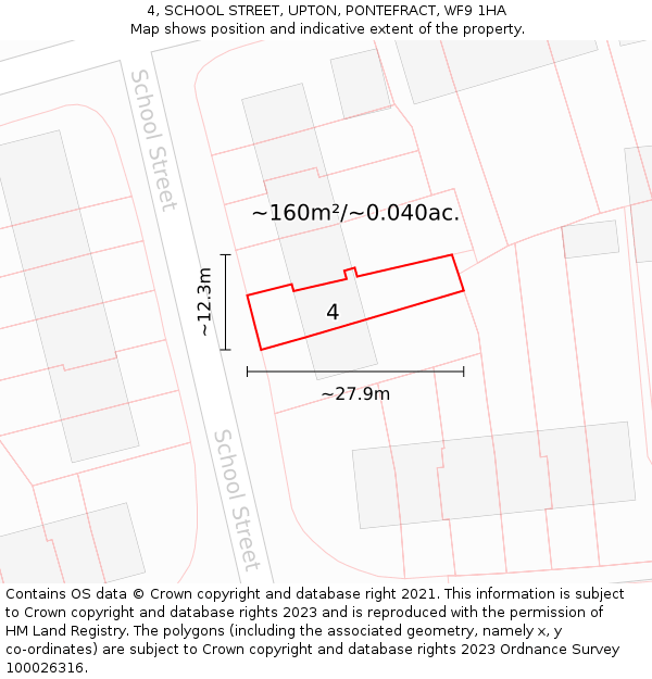 4, SCHOOL STREET, UPTON, PONTEFRACT, WF9 1HA: Plot and title map