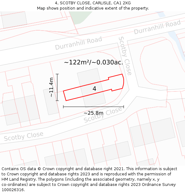4, SCOTBY CLOSE, CARLISLE, CA1 2XG: Plot and title map
