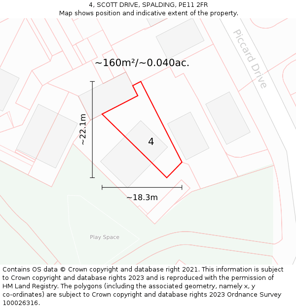4, SCOTT DRIVE, SPALDING, PE11 2FR: Plot and title map