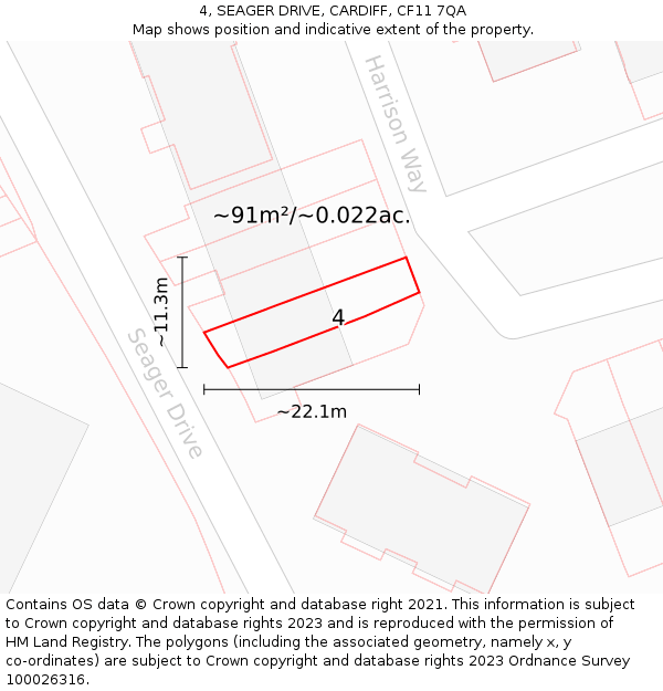 4, SEAGER DRIVE, CARDIFF, CF11 7QA: Plot and title map