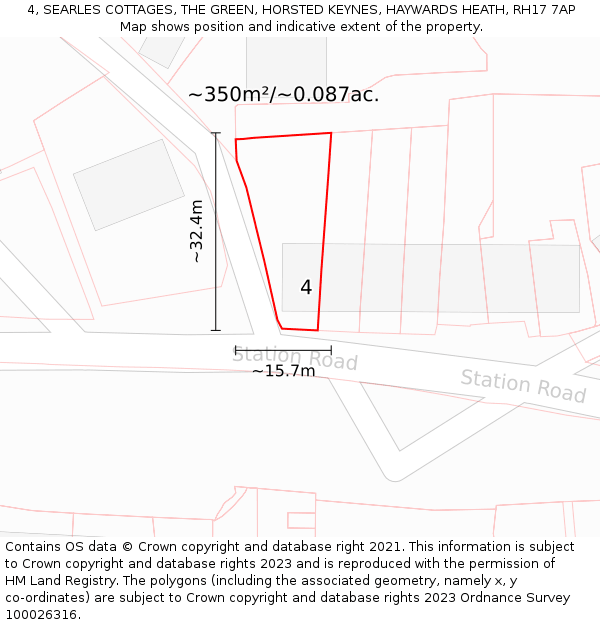 4, SEARLES COTTAGES, THE GREEN, HORSTED KEYNES, HAYWARDS HEATH, RH17 7AP: Plot and title map