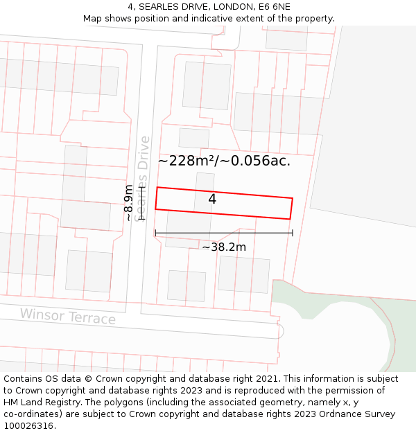 4, SEARLES DRIVE, LONDON, E6 6NE: Plot and title map