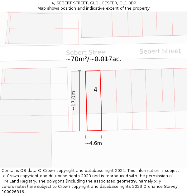 4, SEBERT STREET, GLOUCESTER, GL1 3BP: Plot and title map