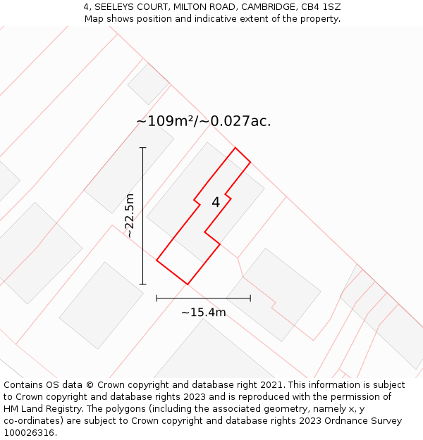 4, SEELEYS COURT, MILTON ROAD, CAMBRIDGE, CB4 1SZ: Plot and title map