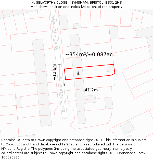 4, SELWORTHY CLOSE, KEYNSHAM, BRISTOL, BS31 2HS: Plot and title map