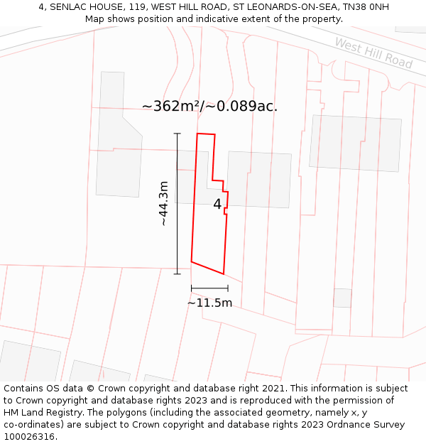 4, SENLAC HOUSE, 119, WEST HILL ROAD, ST LEONARDS-ON-SEA, TN38 0NH: Plot and title map