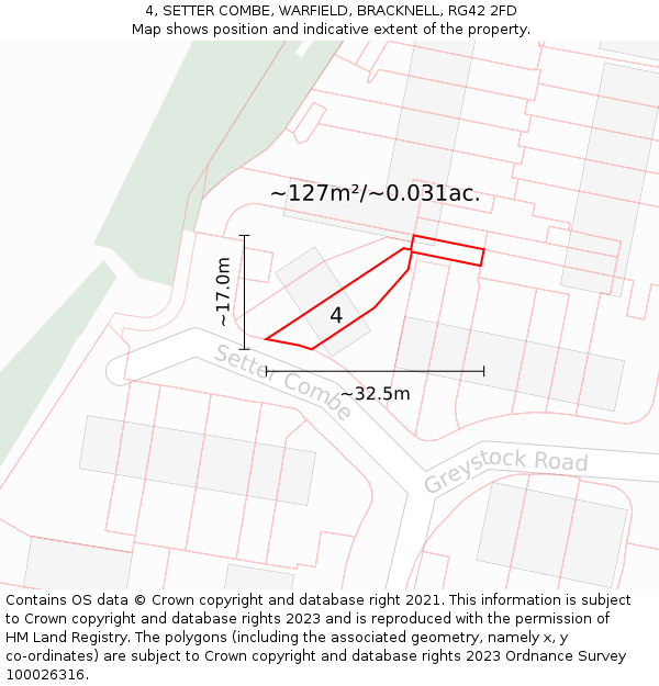 4, SETTER COMBE, WARFIELD, BRACKNELL, RG42 2FD: Plot and title map