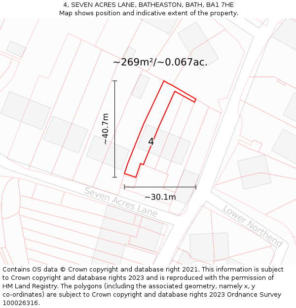 4, SEVEN ACRES LANE, BATHEASTON, BATH, BA1 7HE: Plot and title map