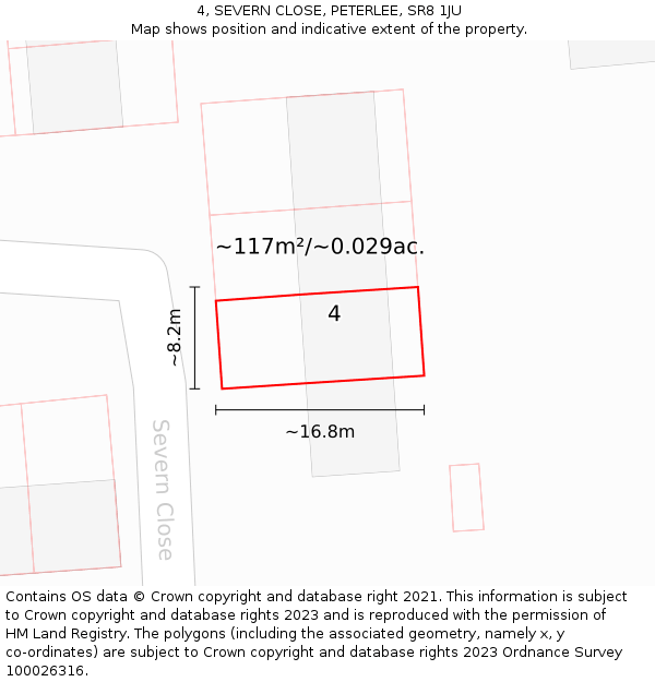 4, SEVERN CLOSE, PETERLEE, SR8 1JU: Plot and title map