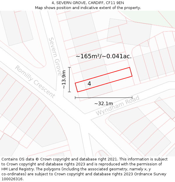 4, SEVERN GROVE, CARDIFF, CF11 9EN: Plot and title map