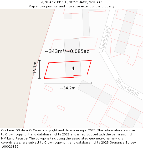4, SHACKLEDELL, STEVENAGE, SG2 9AE: Plot and title map