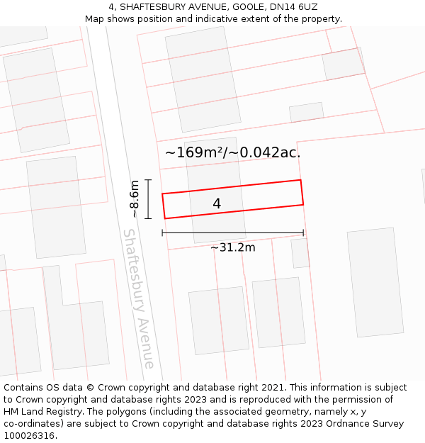 4, SHAFTESBURY AVENUE, GOOLE, DN14 6UZ: Plot and title map
