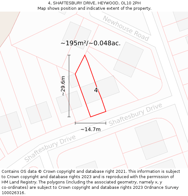 4, SHAFTESBURY DRIVE, HEYWOOD, OL10 2PH: Plot and title map