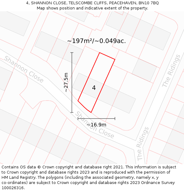 4, SHANNON CLOSE, TELSCOMBE CLIFFS, PEACEHAVEN, BN10 7BQ: Plot and title map