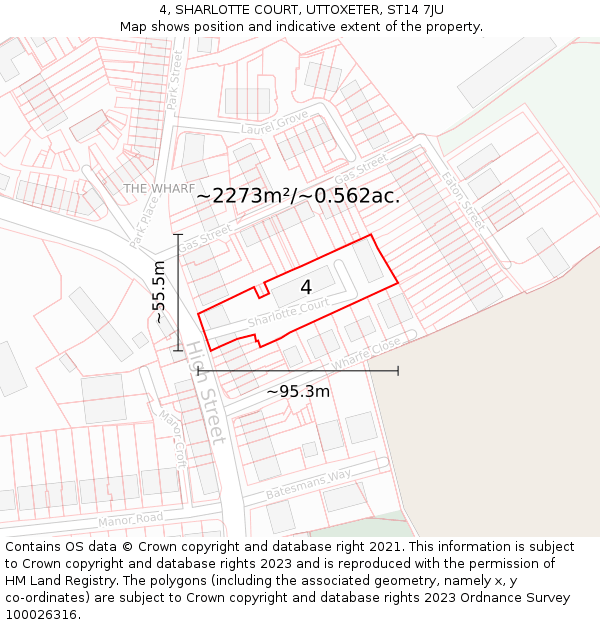 4, SHARLOTTE COURT, UTTOXETER, ST14 7JU: Plot and title map