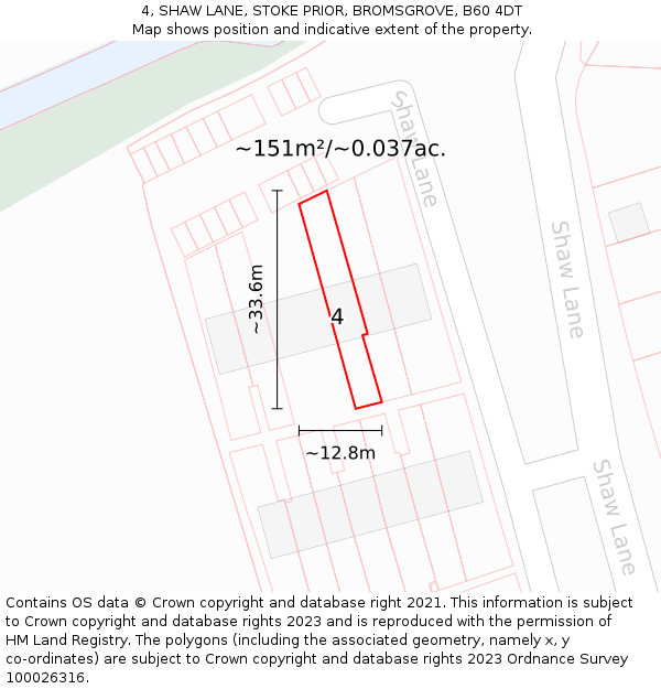 4, SHAW LANE, STOKE PRIOR, BROMSGROVE, B60 4DT: Plot and title map