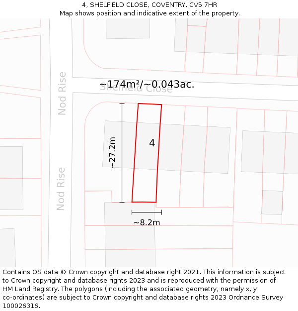 4, SHELFIELD CLOSE, COVENTRY, CV5 7HR: Plot and title map