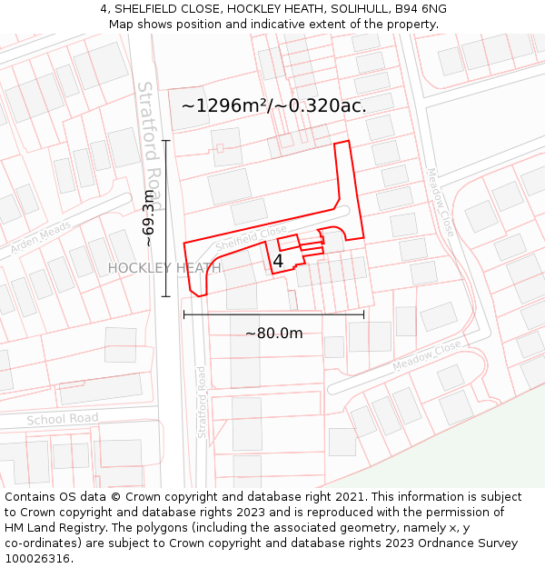 4, SHELFIELD CLOSE, HOCKLEY HEATH, SOLIHULL, B94 6NG: Plot and title map