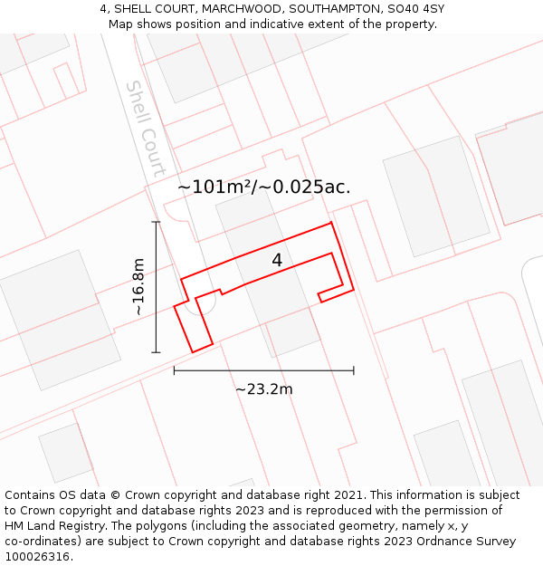 4, SHELL COURT, MARCHWOOD, SOUTHAMPTON, SO40 4SY: Plot and title map