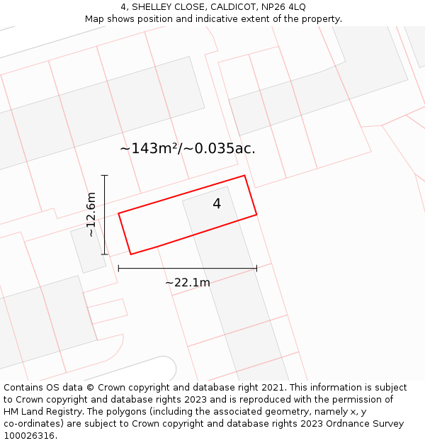 4, SHELLEY CLOSE, CALDICOT, NP26 4LQ: Plot and title map