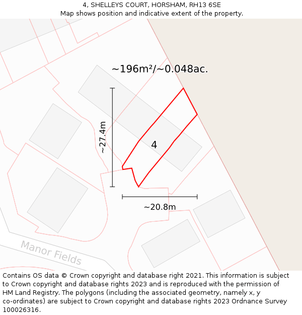 4, SHELLEYS COURT, HORSHAM, RH13 6SE: Plot and title map
