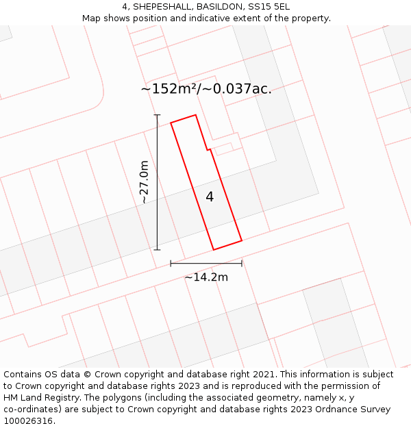 4, SHEPESHALL, BASILDON, SS15 5EL: Plot and title map