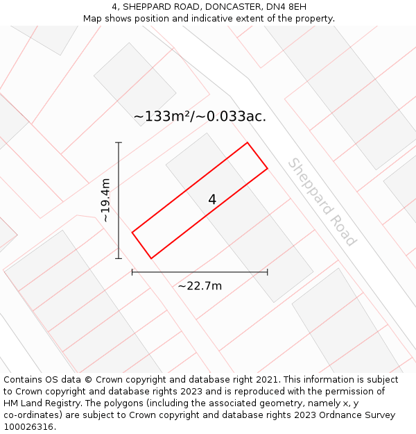 4, SHEPPARD ROAD, DONCASTER, DN4 8EH: Plot and title map