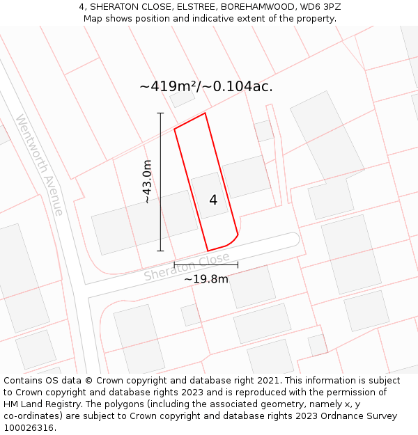 4, SHERATON CLOSE, ELSTREE, BOREHAMWOOD, WD6 3PZ: Plot and title map