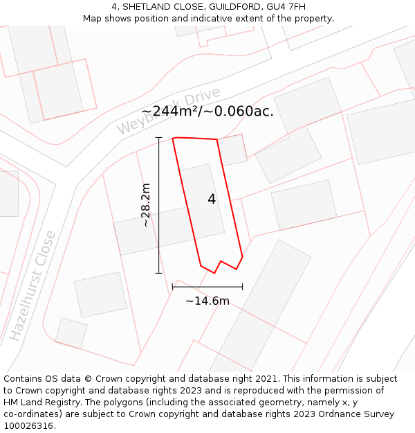 4, SHETLAND CLOSE, GUILDFORD, GU4 7FH: Plot and title map