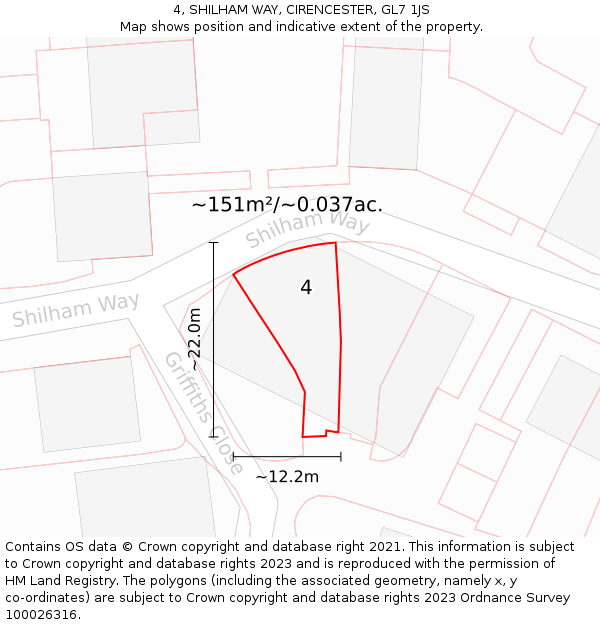 4, SHILHAM WAY, CIRENCESTER, GL7 1JS: Plot and title map