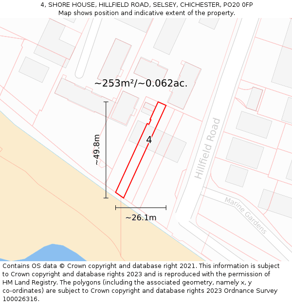 4, SHORE HOUSE, HILLFIELD ROAD, SELSEY, CHICHESTER, PO20 0FP: Plot and title map