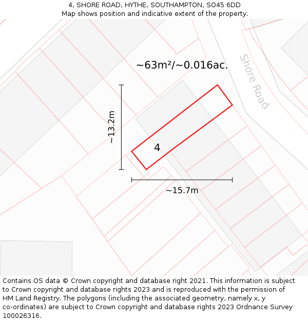 4, SHORE ROAD, HYTHE, SOUTHAMPTON, SO45 6DD: Plot and title map