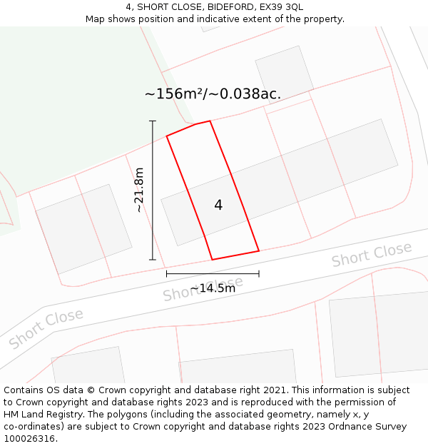 4, SHORT CLOSE, BIDEFORD, EX39 3QL: Plot and title map