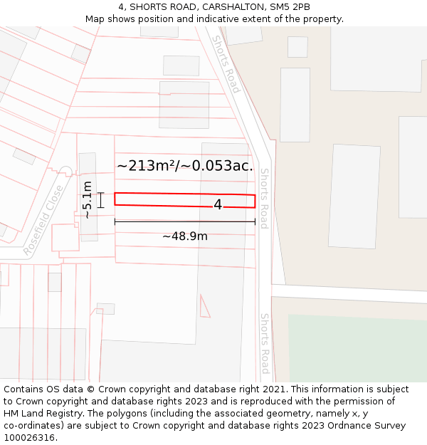 4, SHORTS ROAD, CARSHALTON, SM5 2PB: Plot and title map