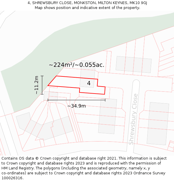 4, SHREWSBURY CLOSE, MONKSTON, MILTON KEYNES, MK10 9GJ: Plot and title map