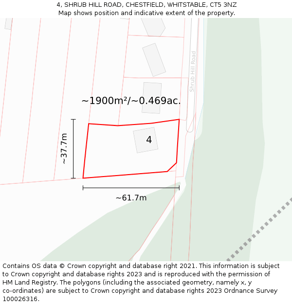 4, SHRUB HILL ROAD, CHESTFIELD, WHITSTABLE, CT5 3NZ: Plot and title map