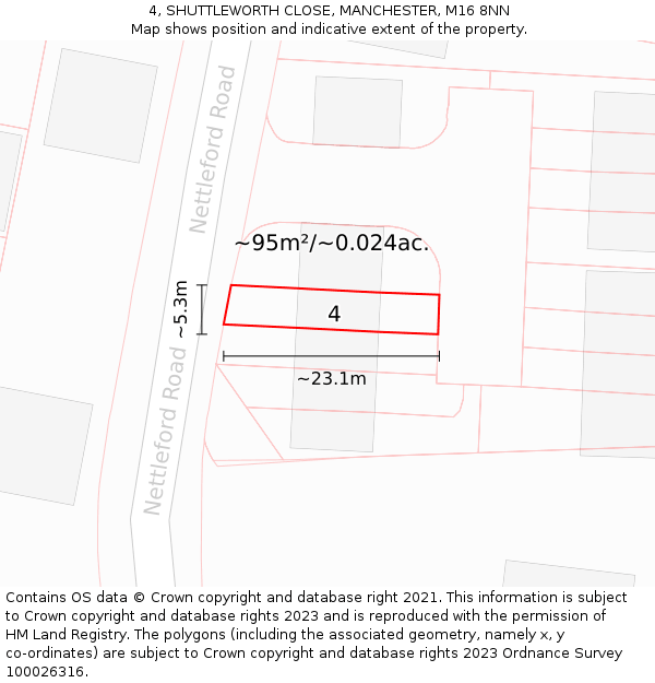 4, SHUTTLEWORTH CLOSE, MANCHESTER, M16 8NN: Plot and title map
