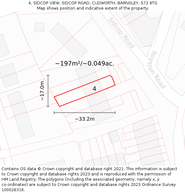 4, SIDCOP VIEW, SIDCOP ROAD, CUDWORTH, BARNSLEY, S72 8TG: Plot and title map