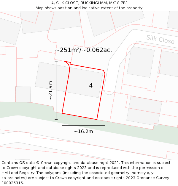 4, SILK CLOSE, BUCKINGHAM, MK18 7RF: Plot and title map