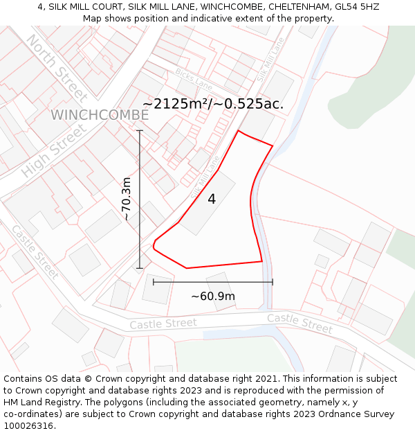 4, SILK MILL COURT, SILK MILL LANE, WINCHCOMBE, CHELTENHAM, GL54 5HZ: Plot and title map