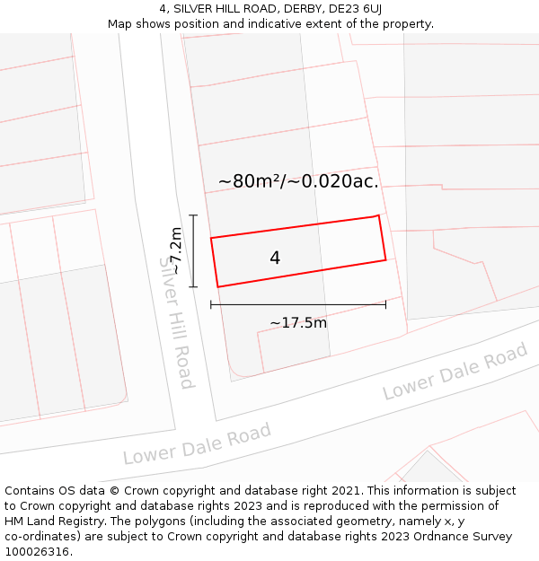 4, SILVER HILL ROAD, DERBY, DE23 6UJ: Plot and title map