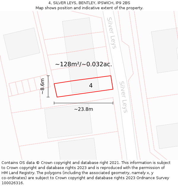 4, SILVER LEYS, BENTLEY, IPSWICH, IP9 2BS: Plot and title map