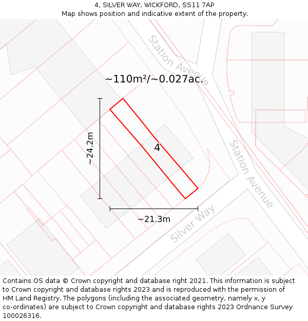 4, SILVER WAY, WICKFORD, SS11 7AP: Plot and title map