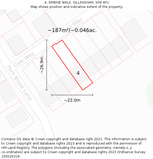 4, SIMENE WALK, GILLINGHAM, SP8 4FU: Plot and title map